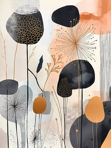 Abstract paardenbloem schilderij