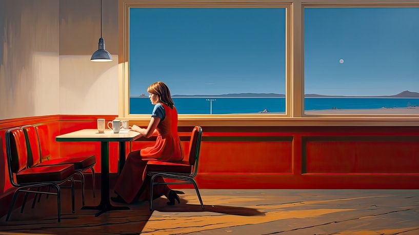 Scène cinématographique dans un diner américain par Vlindertuin-Art