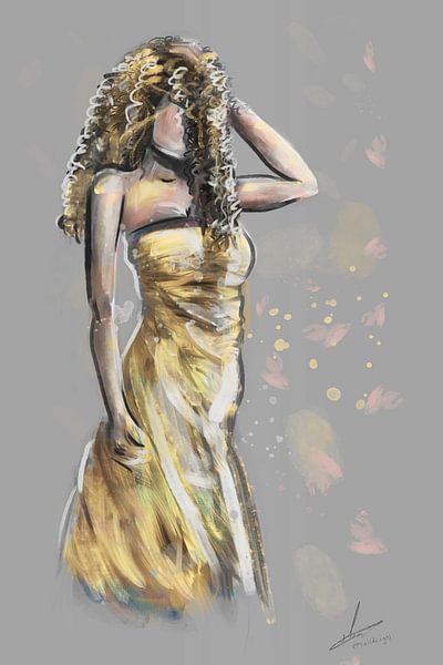 Dame met gouden jurk van Emiel de Lange