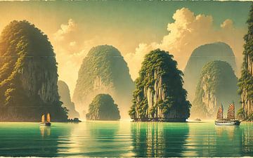 Vintage Vietnam, Ha Long Bay Poster by Chromatic Fusion Studio