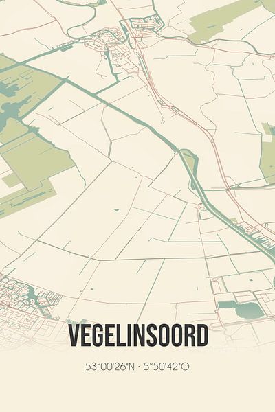Alte Karte von Vegelinsoord (Fryslan) von Ortsdrucke