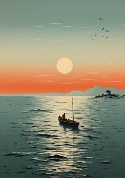 Boot Maritieme Zee Poster Kunstdruk Oceaan Maan van Niklas Maximilian