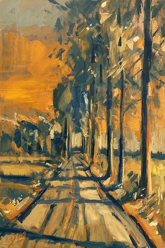 Eikenlaan bij zonsondergang