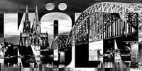Cologne with Hohenzollern bridge and cathedral black white