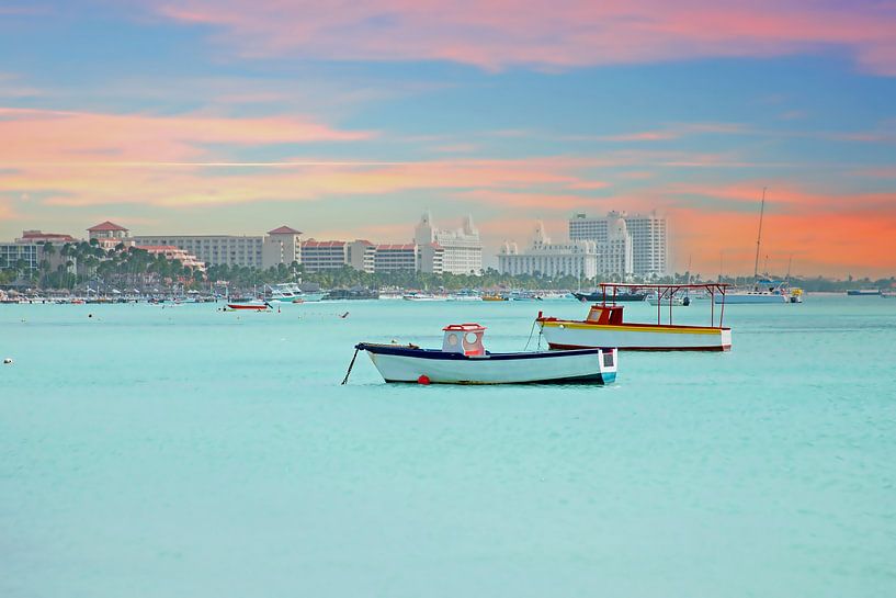 Palm Beach on Aruba in the Netherlands Antilles at sunset by Eye on You