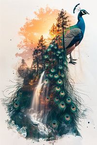 Waterfall and Peacock 2 of 2 by Bernardine de Laat