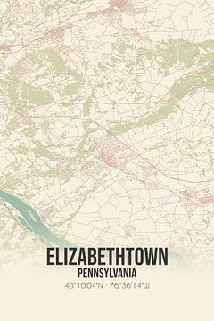 Vintage landkaart van Elizabethtown (Pennsylvania), USA. van MijnStadsPoster