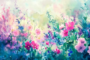 Sea of flowers in soft colours by Poster Art Shop