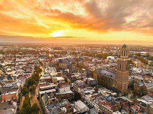 Zwolle downtown district during a cold winter morning seen from