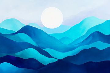 Sanfte Hügel im blauen Licht der Dämmerung von Poster Art Shop