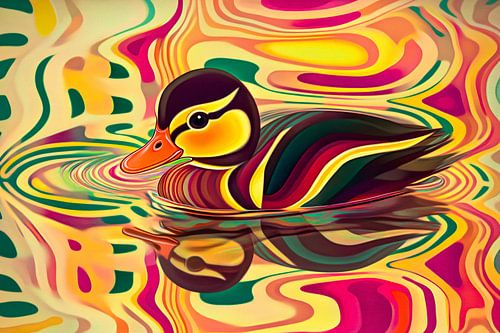 Abstracte kleurrijke eend op water