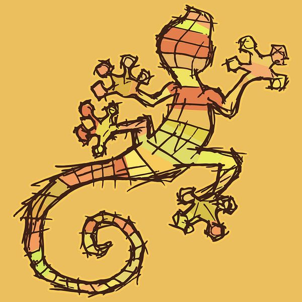 Gecko coloré - style croquis avec des lignes grossières par Emiel de Lange