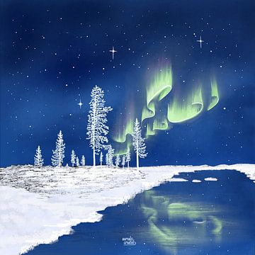 Winter - Koude winternacht met Noorderlicht van Aurealis Creatief
