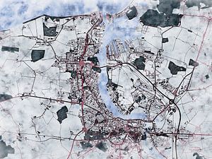 Karte von Rostock im stil 'White winter'