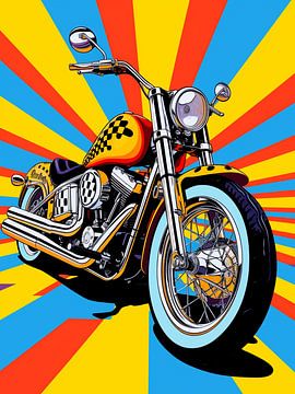 Gestileerde popart achtergrond kleurrijke dynamische motorfiets van gm_designs