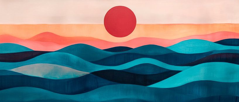 Golflandschap met zon in de avond van Poster Art Shop