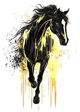 Black horse with yellow paint splashes by Pixelbull Design