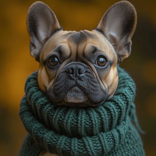 French bulldog dressed for winter