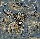 Abstract kunstwerk van een schotse hooglander in graffiti stijl van Emiel de Lange thumbnail