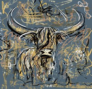 Abstraktes Kunstwerk eines schottischen Highlanders im Graffiti-Stil