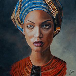 Schilderij portret Afrikaanse vrouw met hoofddoek van Bianca ter Riet