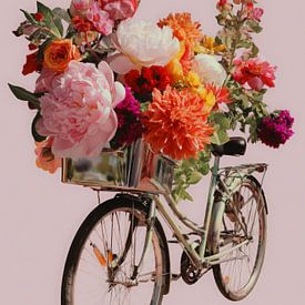 Vintage bicycle with a colourful bouquet of flowers by But First Framing