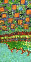 Flying Lighted Squares over Landscape 