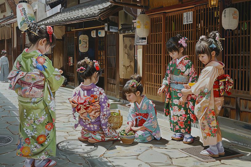 japanese children playing in the street by Egon Zitter