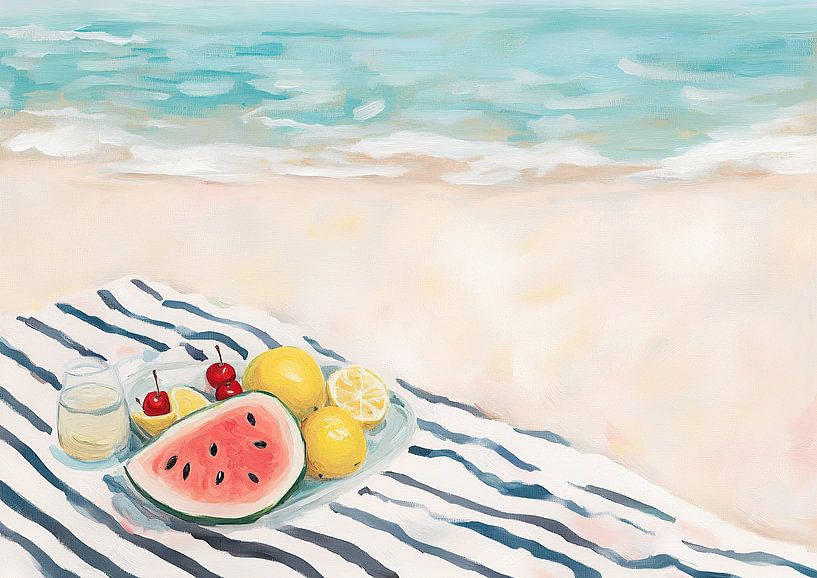Picknick Strand Pastell Obstmalerei Sommer von Niklas Maximilian