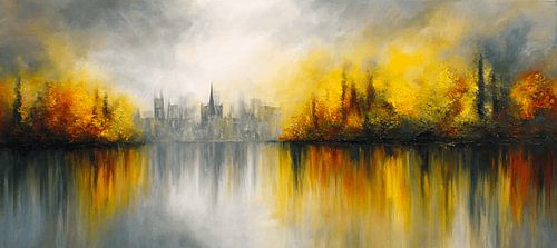 Ville d'or sur le lac miroir