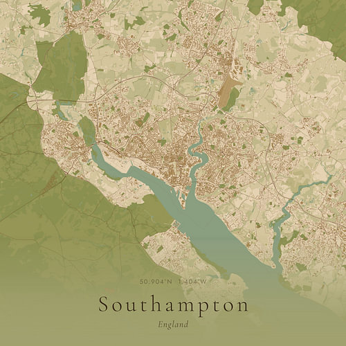 Historische Landkarte von Southampton, Vereinigtes Königreich