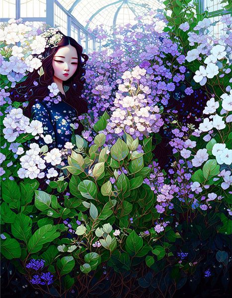 Flower Girl in Greenhouse by Afke Van Mansum