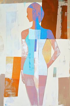 Vrouwenfiguur | Geometric Elegance van Abstract Schilderij