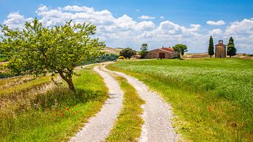 Italienische Landschaft mit Kapelle, Val d'Orcia, Italien. von Jaap Bosma Fotografie