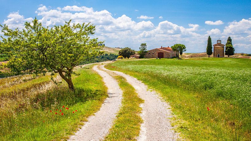 Paysage italien avec chapelle, Val d'Orcia, Italie. par Jaap Bosma Fotografie