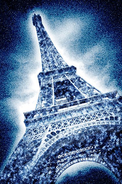 Graphic Art | Frosty Eiffeltower in snow flurry by Melanie Viola