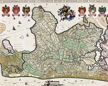 Kaart van Kennemerland en West-Friesland, 1682 - 1686 van Atelier Liesjes