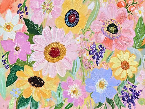 Colorful wildflower garden painting