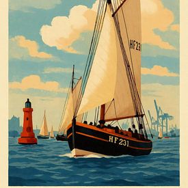 Voilier traditionnel devant le panorama du port sur Sabine Wagner