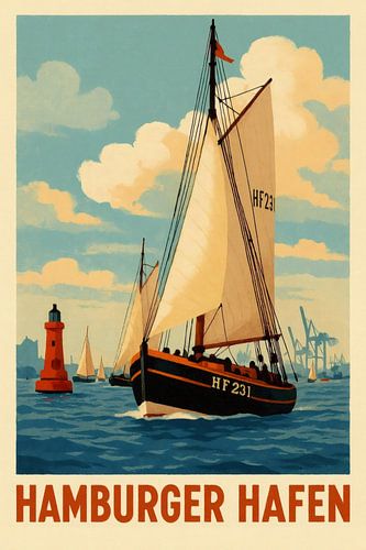 Voilier traditionnel devant le panorama du port sur Sabine Wagner