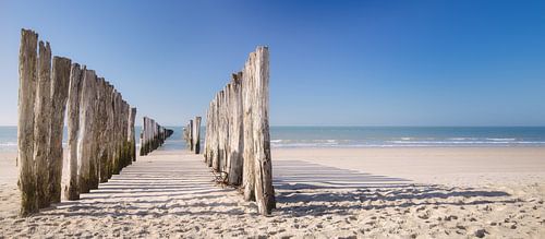 Des poteaux de plage avec de l'ombre sur la plage de Zeeland sur Michel Seelen