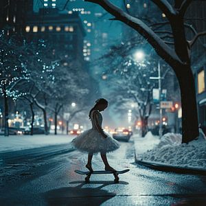 Die New Yorker Ballerina auf einem Skateboard