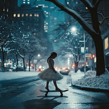 De New Yorkse ballerina op een skateboard van Karina Brouwer