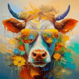 A cool cow wearing sunglasses and cheerful summer flowers by Studio Pieternel