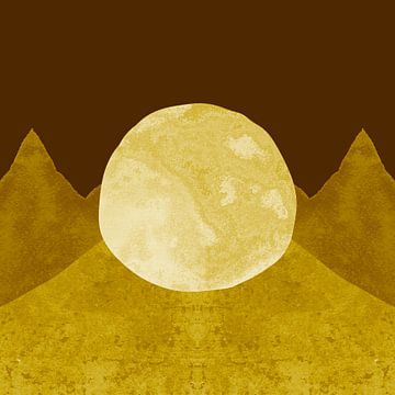 Gouden maan in okerkleurige bergen van Mad Dog Art