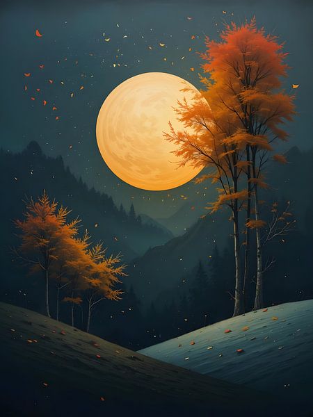 Herbstnacht mit vollem Mond von HorizonArtistry