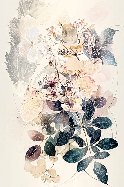 Botanical art with flowers and leaves by Imperial Art House
