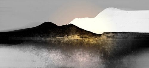 Japanisches Gebirge Japandi Grau Gold von FRESH Fine Art