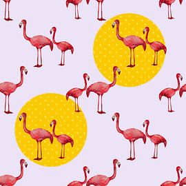 Roze flamingopatroon met gele stippenachtergrond - Levendig ontwerp voor kleding en interieurdecoratie van Almanzart almanza