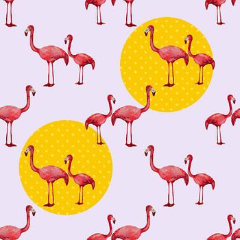 Rosa Flamingo-Muster mit gelbem Tupfen-Hintergrund - Lebendiges Design für Kleidung und Heimtextilien
